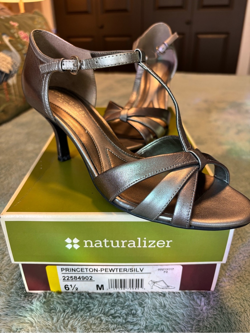 Naturalizer Metallic Pewter T-Strap Heels